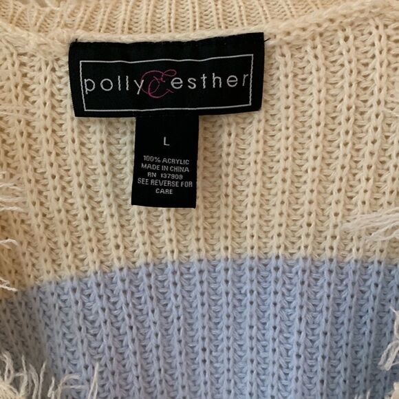 Polly & Esther Blue & cream Striped Oversized comfy Sweater size large - Picture 7 of 7